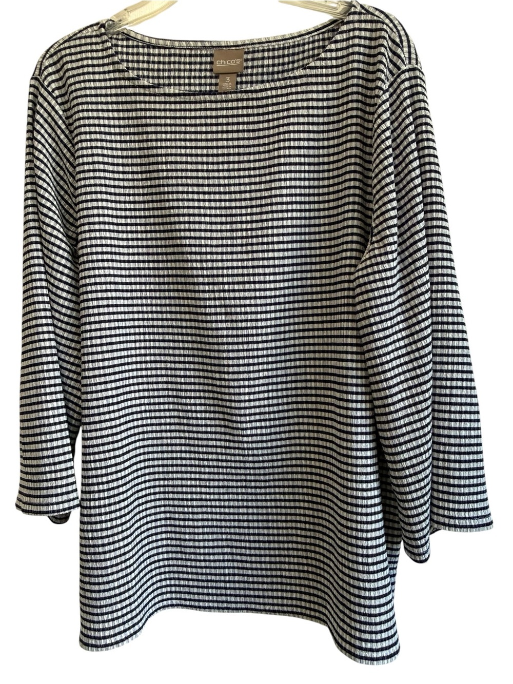 Chico's Black & White checked Lg Sleeve Boatneck Top extremely lightweight XL/16
